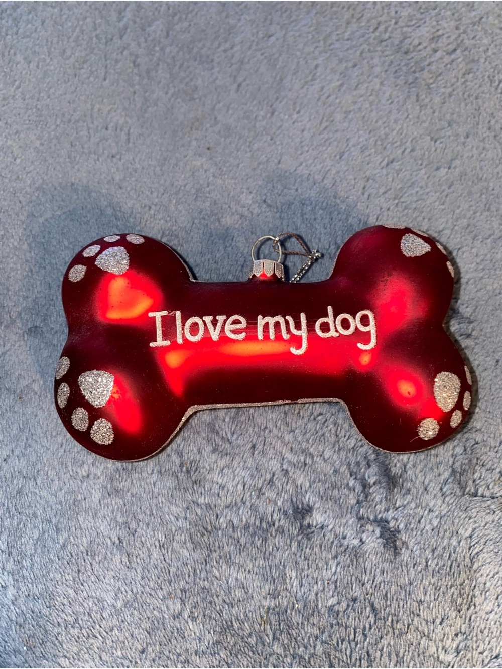 I Love My Dog Red Bone Ornament, Glass
